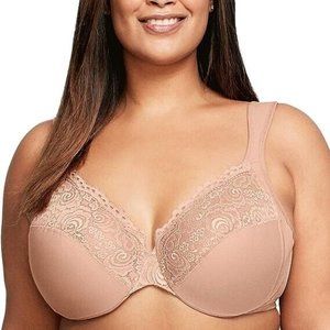 Glamorise Women Plus Size Low Cut Wonderwire Lace Bra Underwire #1240